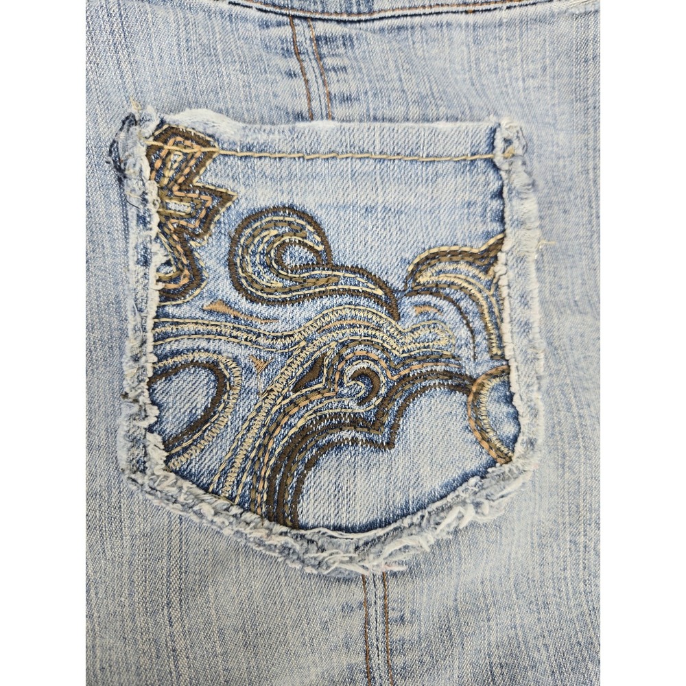 Blue Asphalt Womens Y2K 00's Low Rise Embroidered Micro Denim Shorts Light 9 - Picture 5 of 9